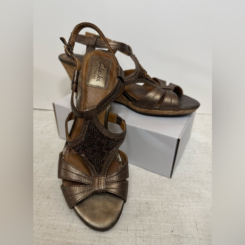 Clarks Brown Sandals Strappy Medium Heel 🌴☀️ - Picture 2 of 12